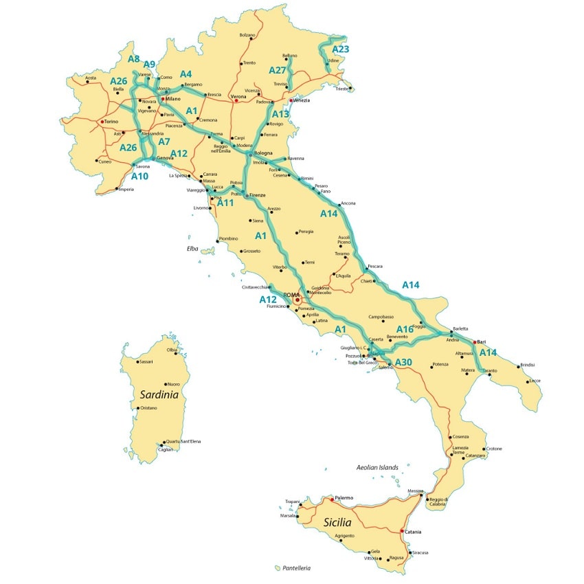 Mapa autopistas peaje Italia