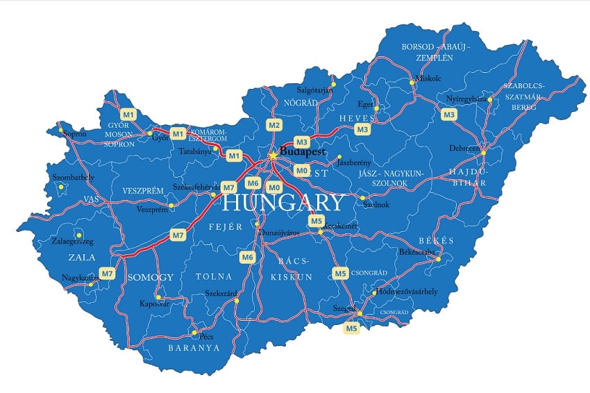 Tolwegen Hongarije kaart