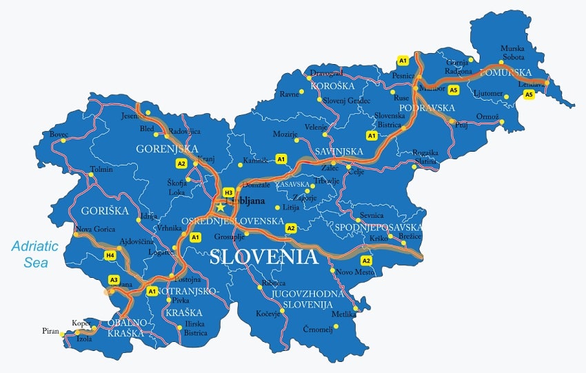 Kaart met tolwegen in Slovenië
