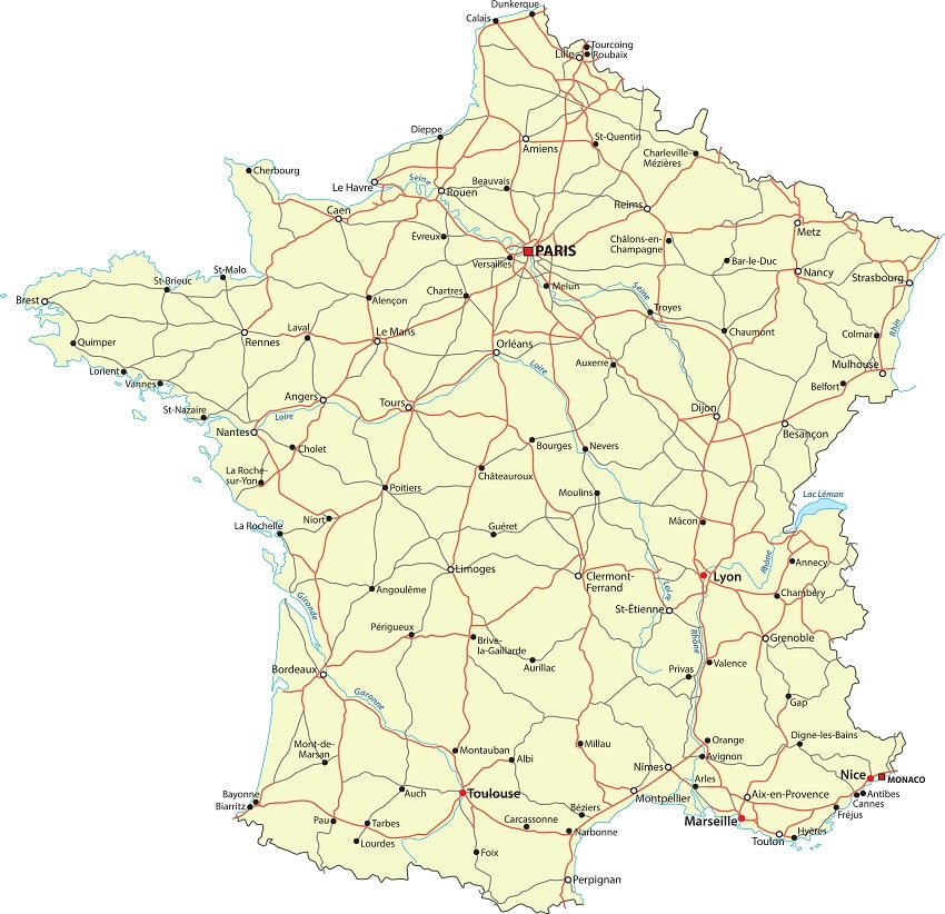 Płatne autostrady we Francji mapa